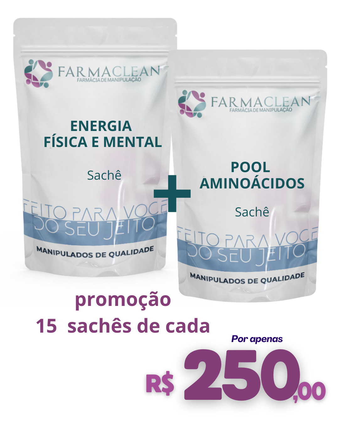 Sachês de aminoácidos + Sachês para energia mental